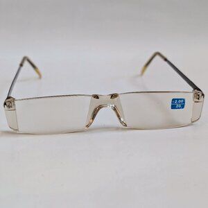NWT Vintage 90's Small Rectangle Rimless Half Frame Reading Sunglasses (Brown)